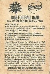 1968 Sun Valley-Twisties VFL Football Game #NNO Club Mascot Collingwood Back